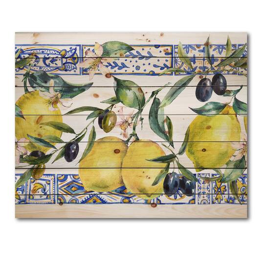 Designart - Lemon Ornament On Blue Geometrical Pattern II